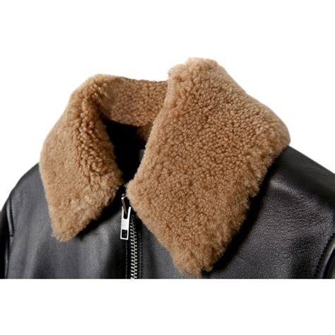 Shearling Collar Leather Jacket in Hazel 